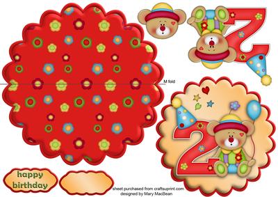 Birthday Bear Age 2 Wobble Card