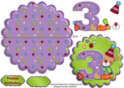 Birthday Bear Age 3 Wobble Card