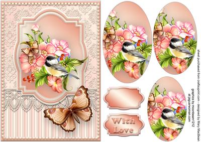 Pretty Birdie with Lace and Butterflies