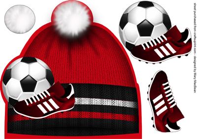 Football Hat Red, Black and White Card Front 8 x 8