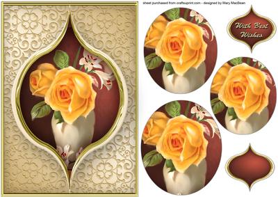 Vintage Yellow Roses Pyramid Card Front