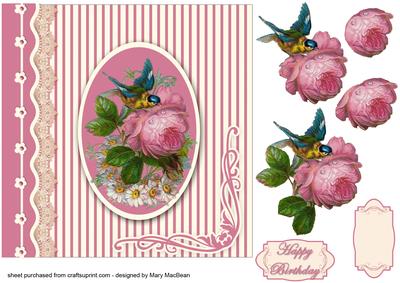 Pink Rose and Bluebird