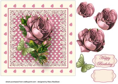 Pink Vintage Rose and Butterfly