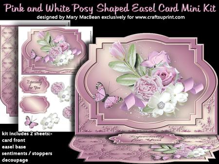Pink and White Posy Shaped Easel Card Mini Kit
