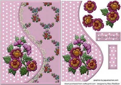 Embroidered Flowers Teardrop Side Panel Card