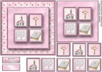 Baby Girl Christening Square Layers Card Front
