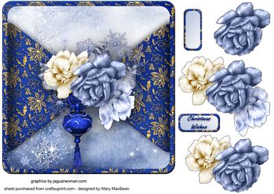 Christmas Roses Mock Wrap Card Front
