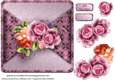 Pink and Peach Roses Mock Wrap Card Front
