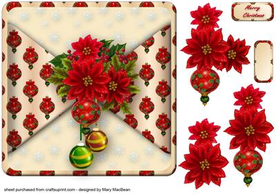 Poinsettias and Baubles Mock Wrap Card Front