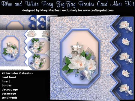 Blue and White Posy Zig Zag Border Mini Kit