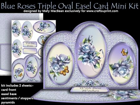 Blue Roses Triple Oval Easel Card Mini Kit