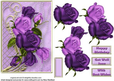 Purple Roses Decoupage Card Front