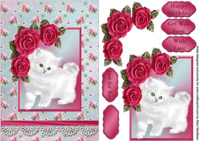White Kitten Multi Use Decoupage Card Front
