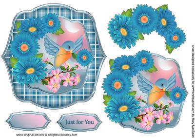 Bluebird and Daisies Shaped Topper