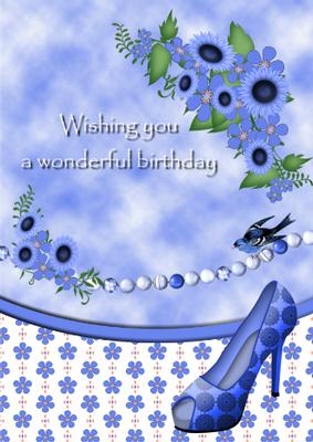 Blue Flowers Birthday Card