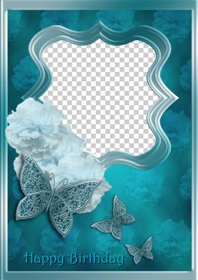 Teal Carnations and Butterflies