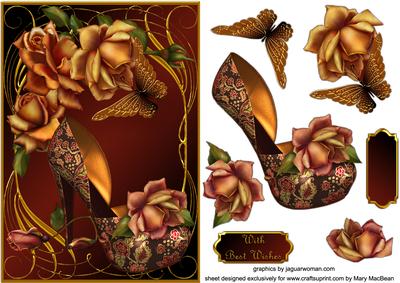 Flame Roses Shoe Decoupage Card Front