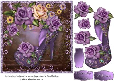 Mauve Roses Shoe Decoupage Card