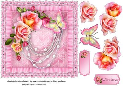 Roses and Pearls Frilly Cushion Card Front