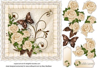 Cream Roses Frilly Cushion Card Front