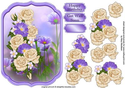 Cream and Lilac Posy Shaped Topper