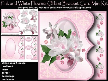 White and Pink Flowers Offset Bracket Card Mini Kit