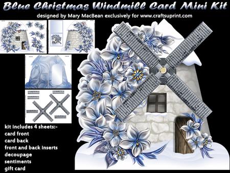 Blue Christmas Windmill Card Mini Kit