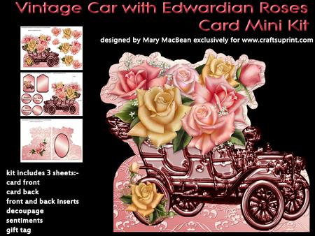 Vintage Car with Edwardian Roses Card Mini Kit
