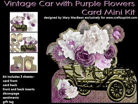 Vintage Car with Purple Flowers Card Mini Kit