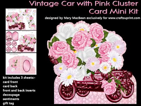 Vintage Car with Pink Cluster Card Mini Kit