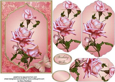 Pink Roses Fancy Pyramid Card
