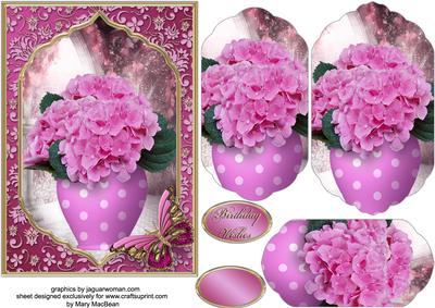 Pot of Hydrangeas Fancy Pyramid Card