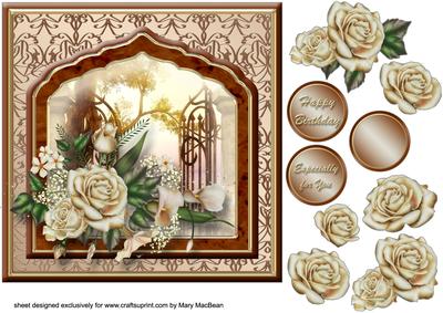 Cream Roses Fancy Frame Card Front