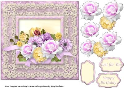 Lacy Lovelies 7" x 7" - Pink and Yellow Posy