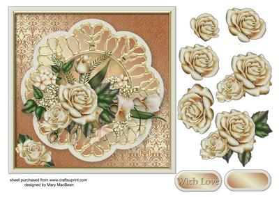 Cream Roses Decoupage Card Front