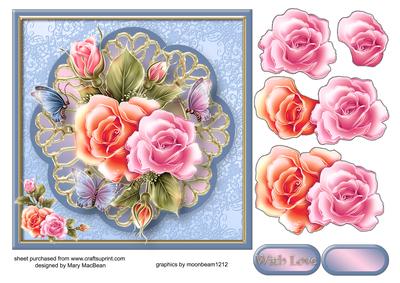 Pastel Roses Decoupage Card Front