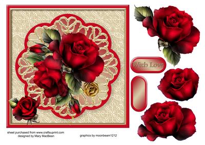 Red Roses Decoupage Card Front