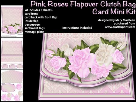 Pink Roses Flapover Clutch Bag Card Mini Kit