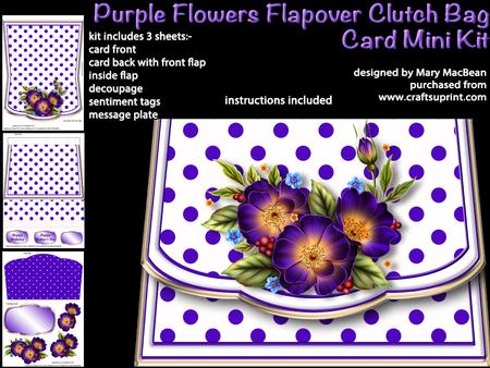 Purple Flowers Flapover Clutch Bag Card Mini Kit