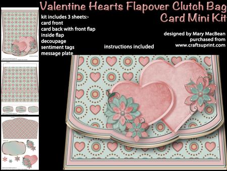 Valentine Hearts Flapover Clutch Bag Card Mini Kit