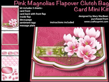 Pink Magnolias Flapover Clutch Bag Card Mini Kit