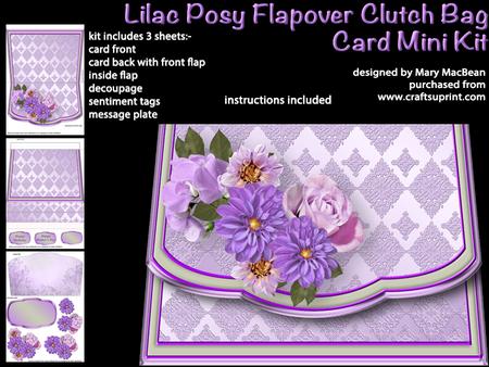 Lilac Posy Flapover Clutch Bag Card Mini Kit