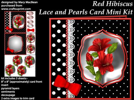 Red Hibiscus Lace and Pearls Card Mini Kit