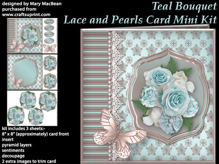 Teal Bouquet Lace and Pearls Card Mini Kit