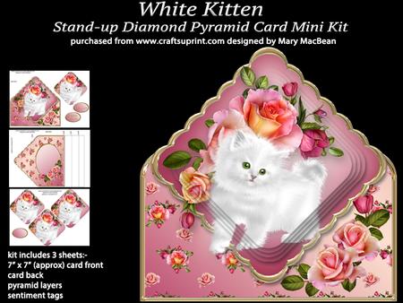 White Kitten Stand-up Diamond Pyramid Card Mini Kit
