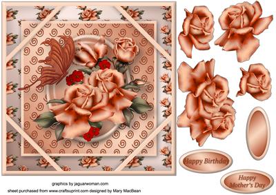 Apricot Roses Corner Frame Card