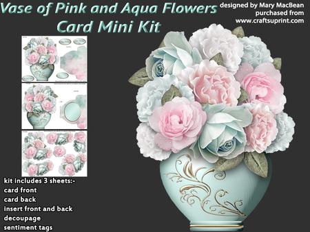 Vase of Pink and Aqua Flowers Card Mini Kit