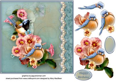Birds in the Flowers Lacy Border Card Front