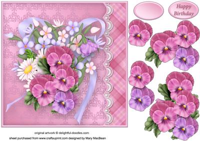 Pansy Posy Lacy Border Card Front