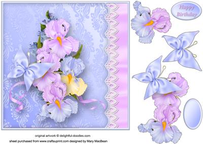 Silky Irises Lacy Border Card Front